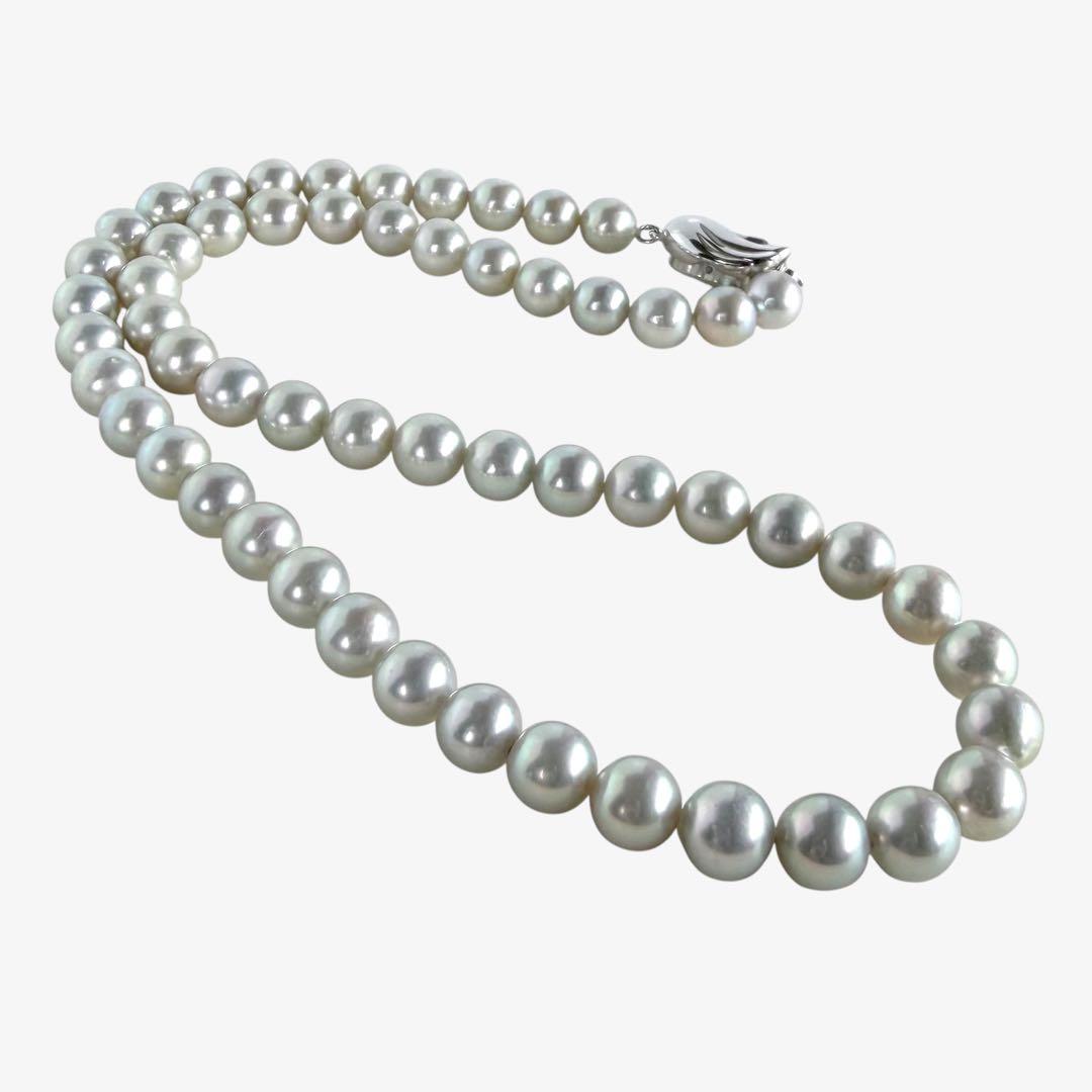 Takashi Akoya pearl necklace with 7.5mm round gray pearls on a 42cm chain