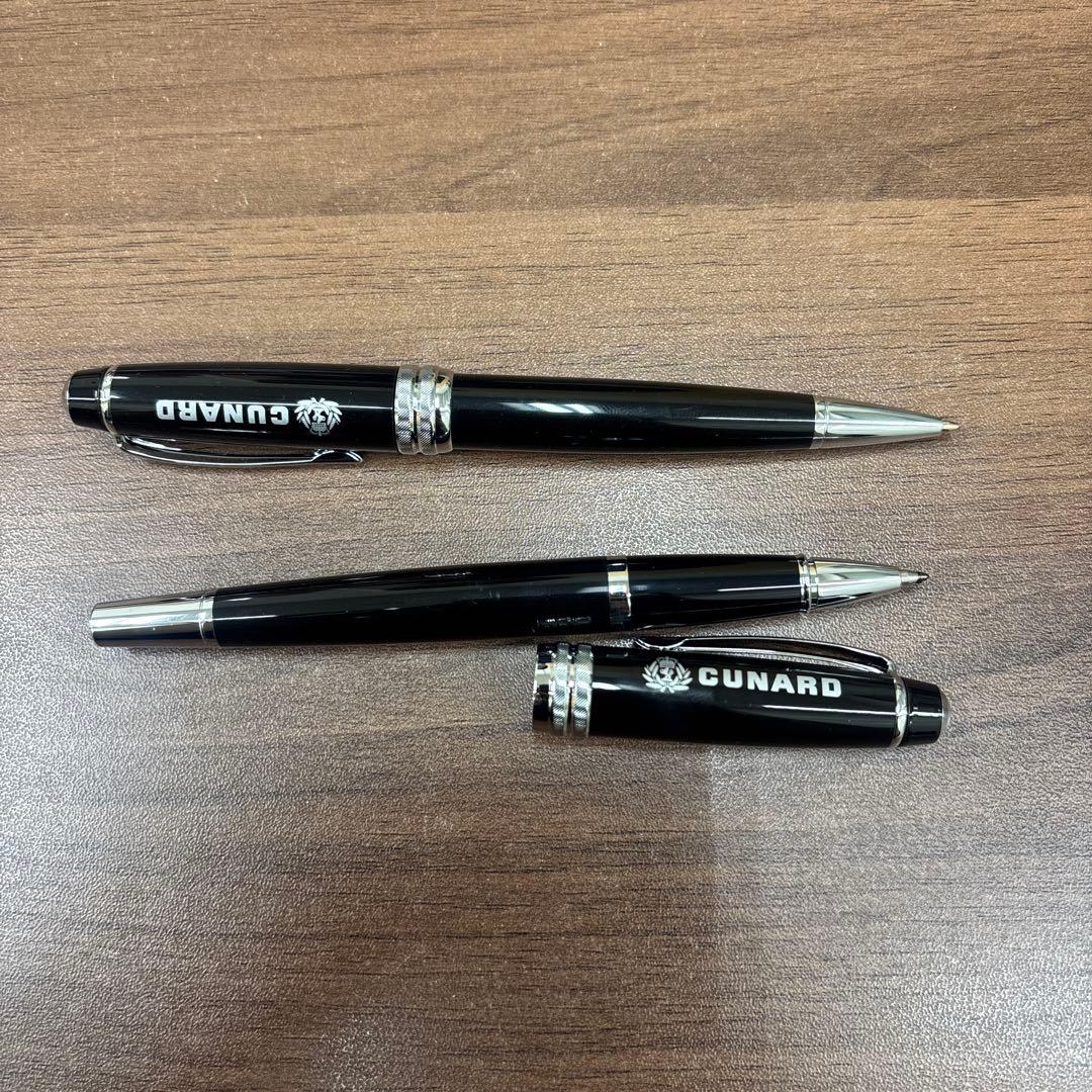CUNARD CROSS ballpoint pen 2-piece set showing both pens with gold and black design