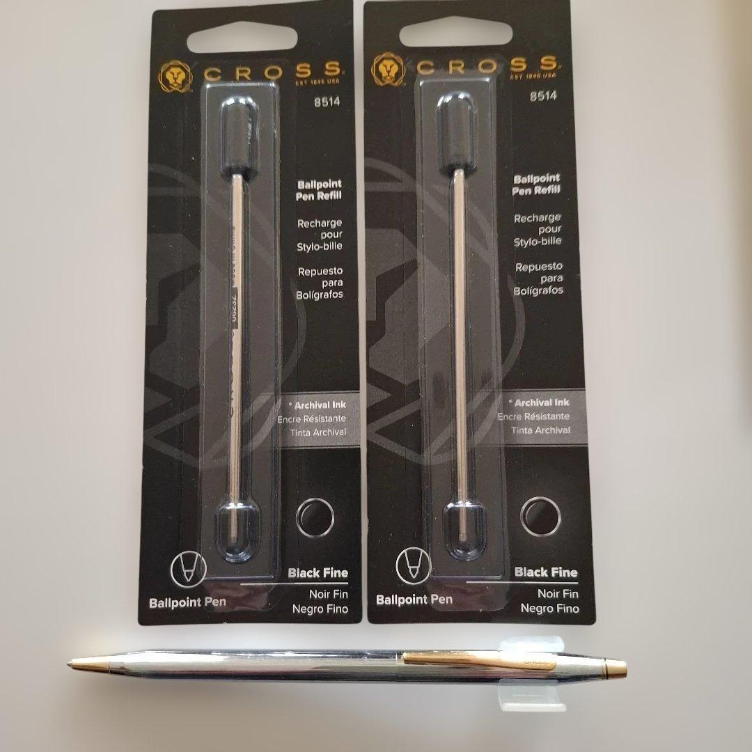 Two black fine point replacement ink refills for CROSS Classic Century Medalist ballpoint pen in clean condition