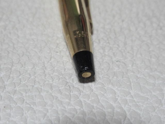 1980s Cross black glass pen stand with 12K gold plated century ballpoint pen on display