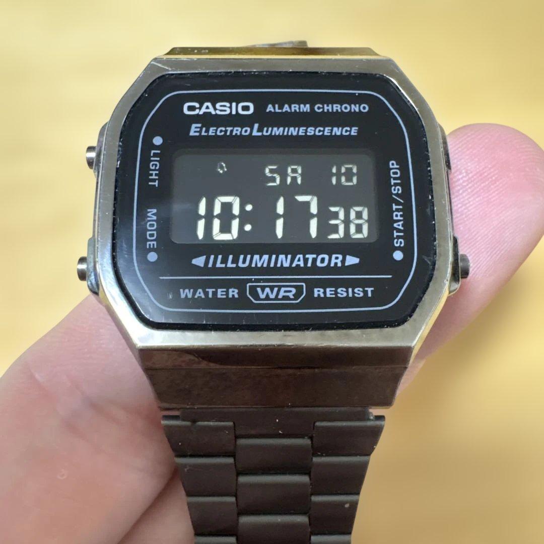 CASIO A168 STEEL BLACK GUNMETAL LCD Reverse Digital Men's Watch — Japanese