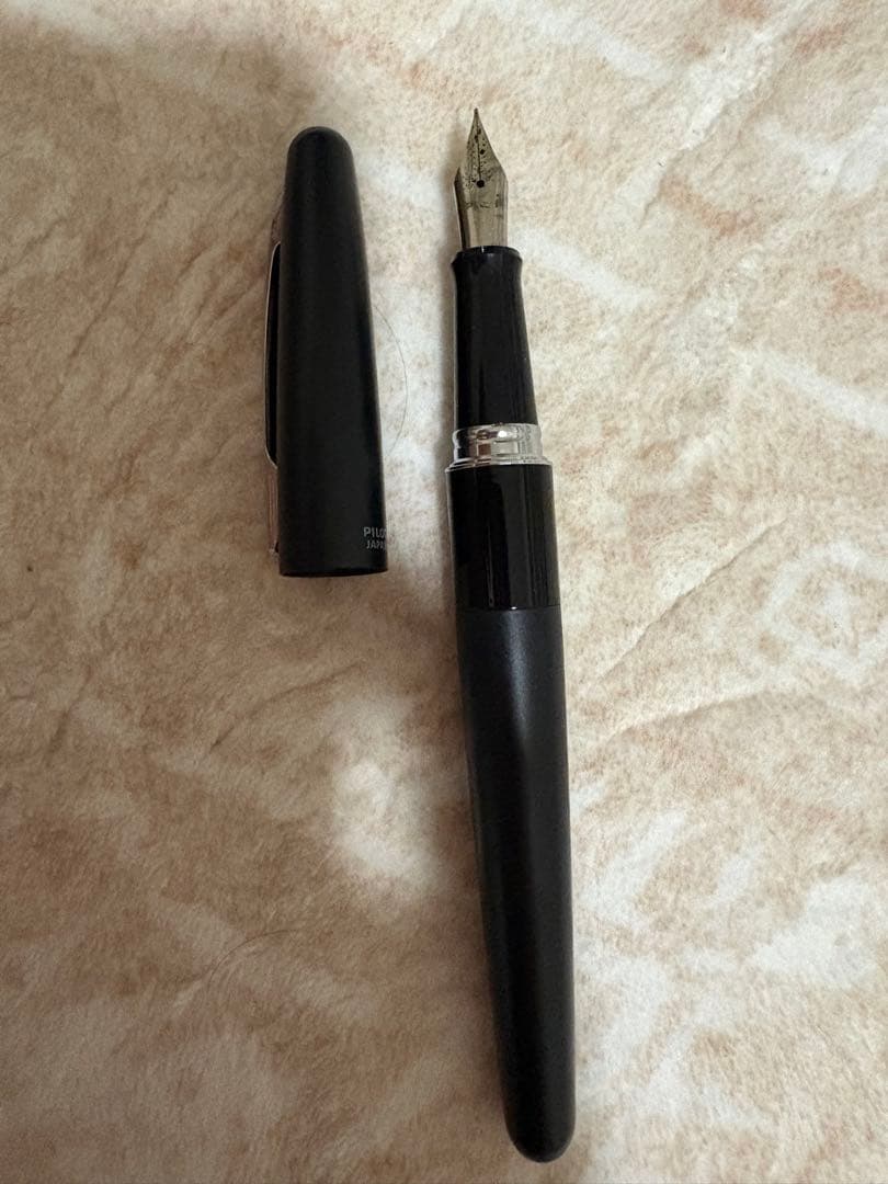 Pilot Fountain Pen with black matte textured body and silver clip, approximately 150mm in length