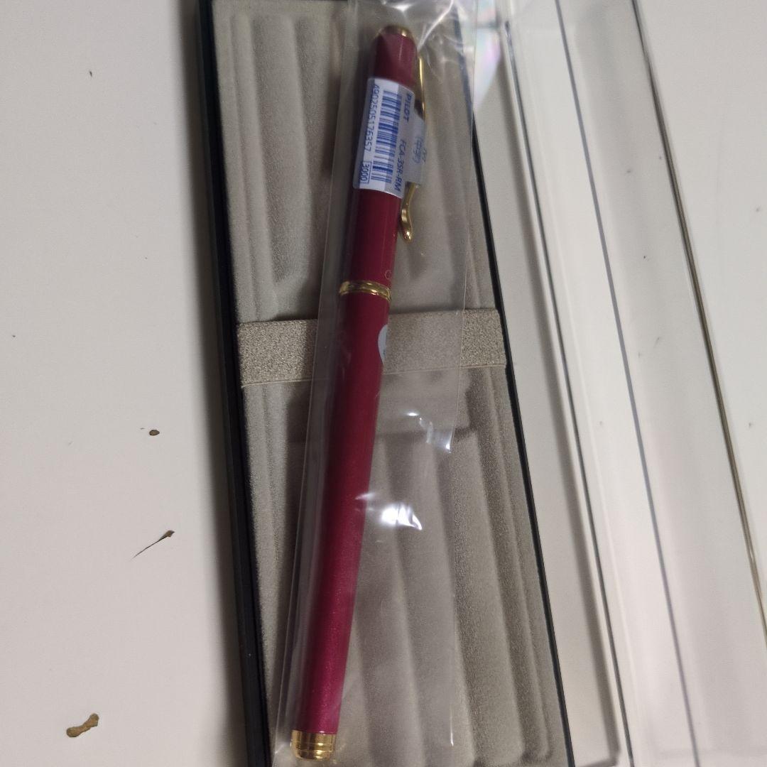 Red metal Pilot FCA-53R-RM fountain pen with included case on white background