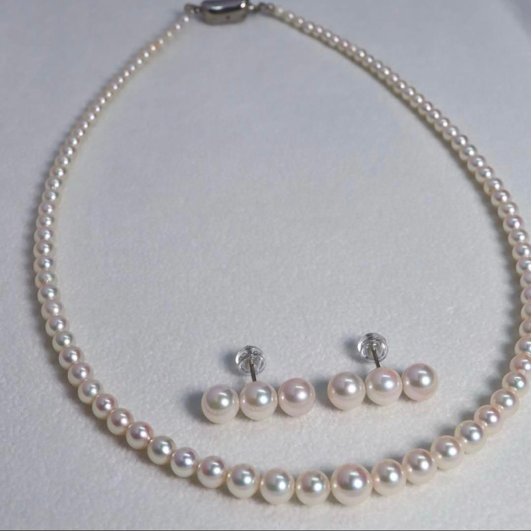 Akoya pearl necklace and earring set with pink round pearls on titanium, necklace 42 cm long
