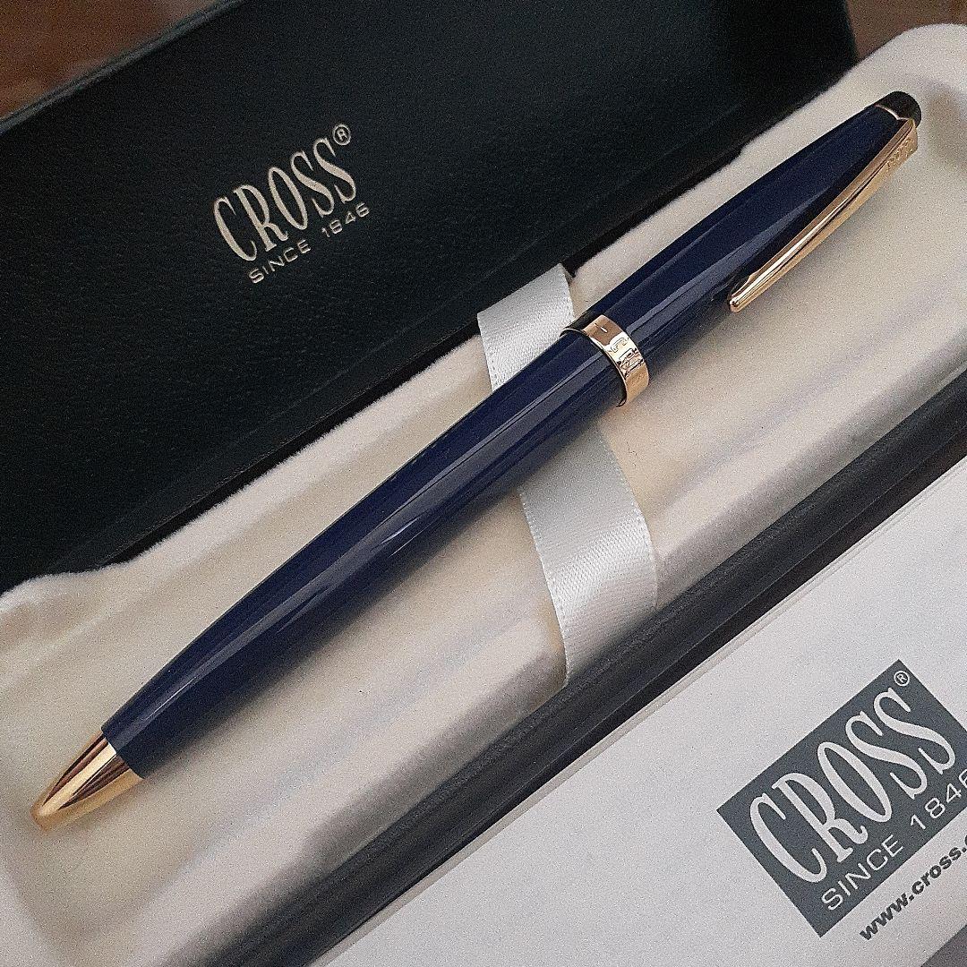 CROSS navy blue and gold ballpoint pen with metal body and dedicated case