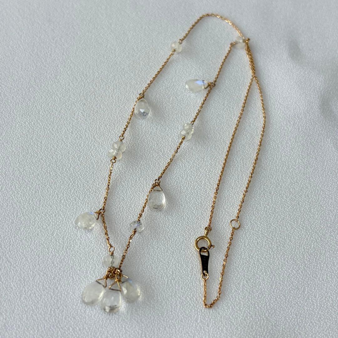 Agete K10 necklace featuring a royal blue moonstone pendant on a 45 cm chain
