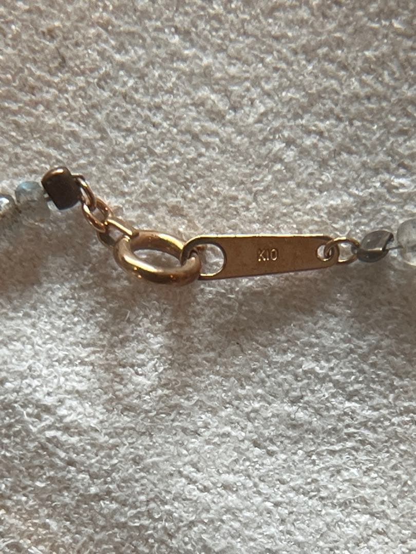 Agete silver long necklace with gray labradorite stone and K10 gold clasp with engraving