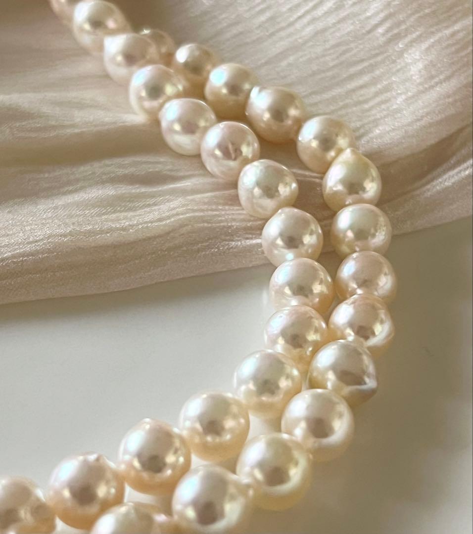 Akoya pearl 2-strand necklace with off white baroque pearls 6.5 to 7.0 mm length 41.5 cm