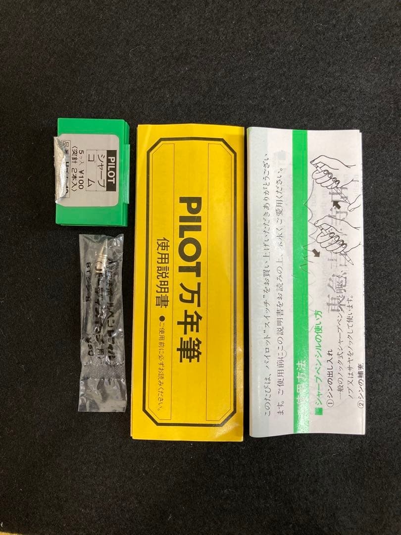 Two PILOT SWITCH black fountain pens with gold-colored accents and plastic bodies displayed side by side