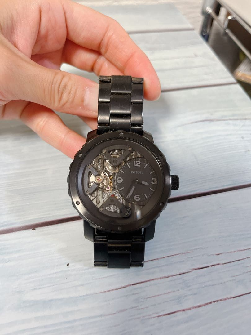 FOSSIL ブラック スケルトン クォーツ Quartz Men's Watch — Japanese