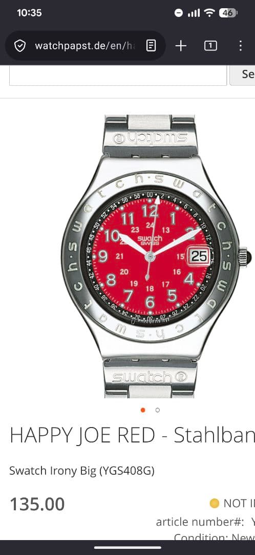 swatch Happy-Joe Red Metal Belt Quartz Men's — Japanese