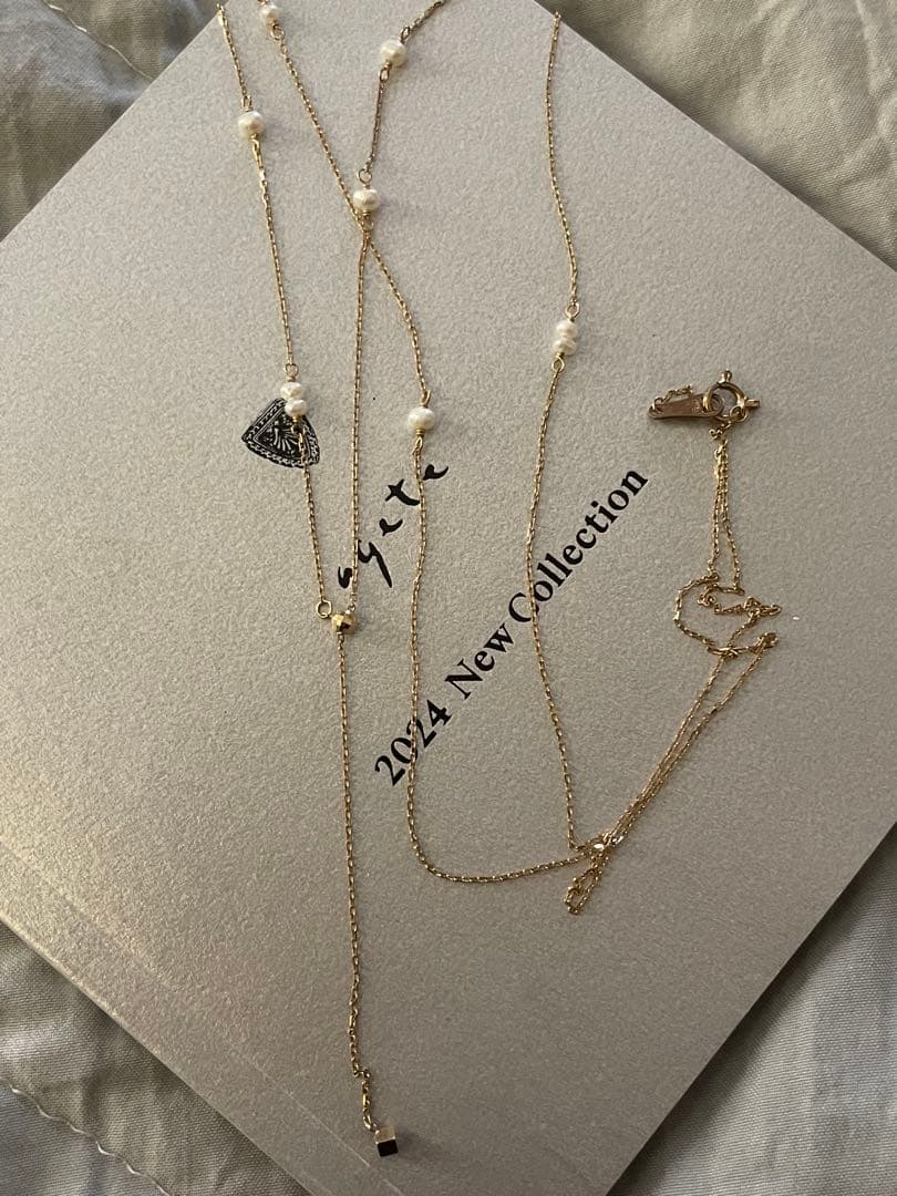 agete K10 necklace featuring freshwater pearls in a Y-shaped 2WAY long design with 70 cm chain length
