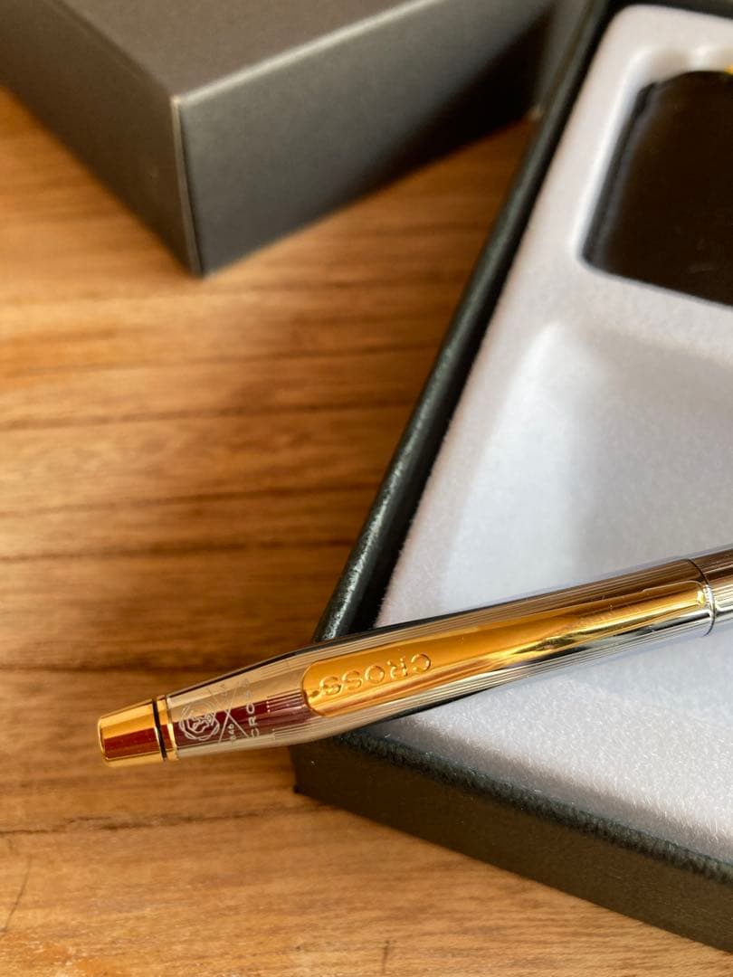 Cross Classic Century ballpoint pen with black leather case, 135mm length, silver clip and black barrel