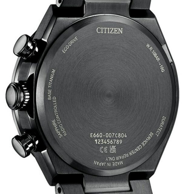 Citizen ATTESA CB5967-66L watch with dark blue dial, black super titanium band, and aluminum dark blue bezel