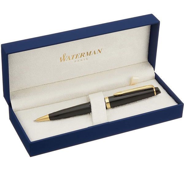 Waterman Expert Essential Black GT pen with brass lacquered body and 23k gold plated clip and trim