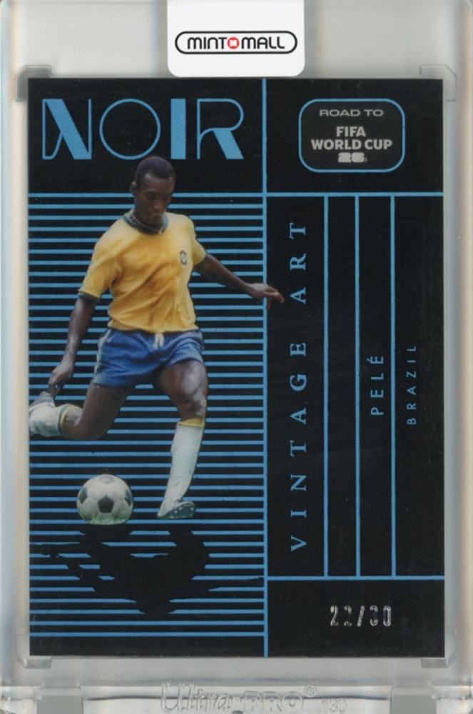 2025-26 Panini Noir Road to FIFA World Cup Pele Vintage Art trading card #1822 out of 30 with minor stain on back