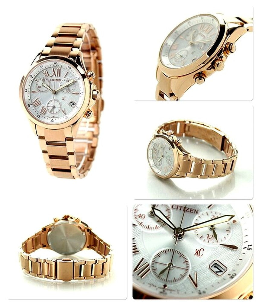 Citizen xC Ladies wristwatch FB1403-53A with silver dial and pink gold stainless steel band