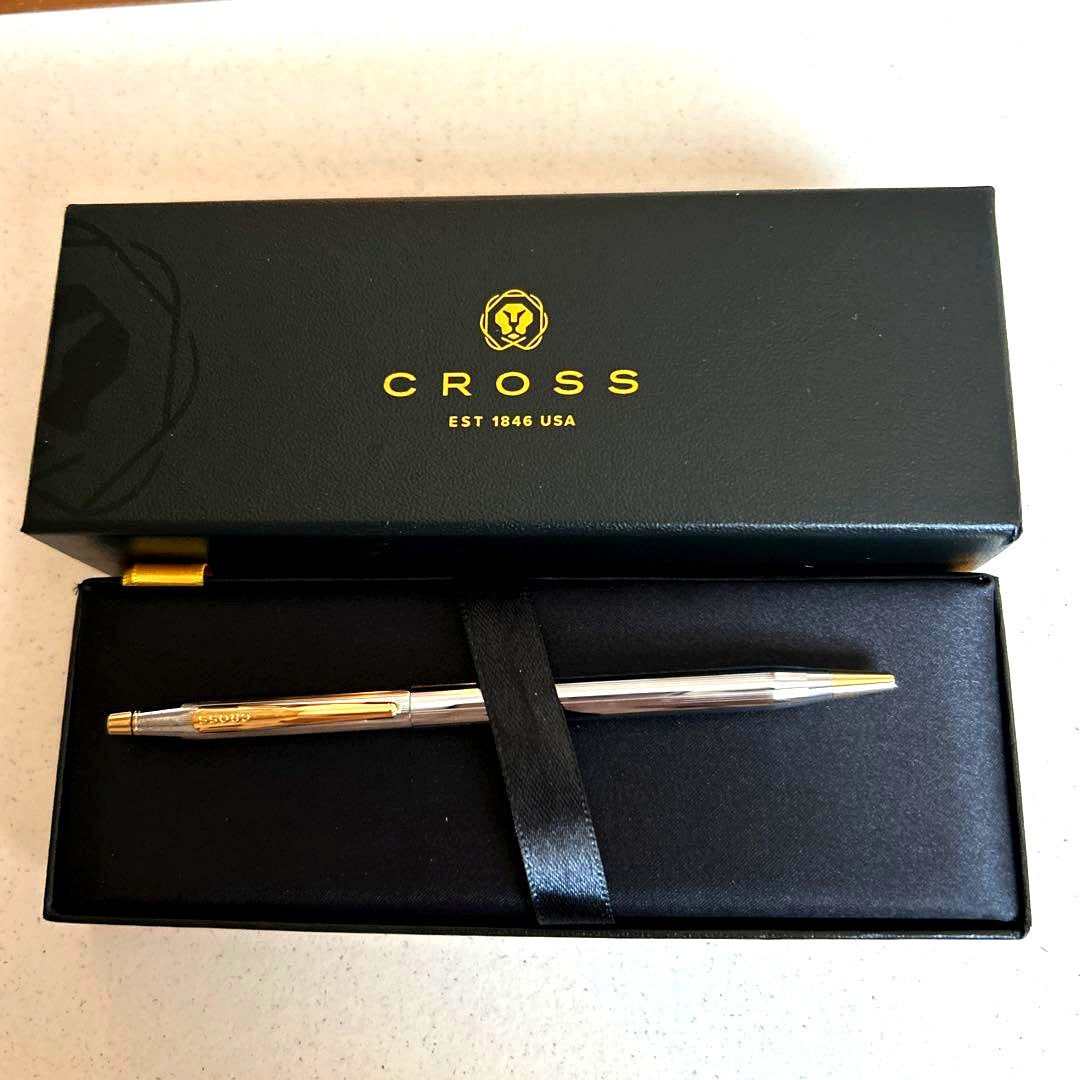 CROSS brand ballpoint pen with sleek silver finish and included dedicated black case
