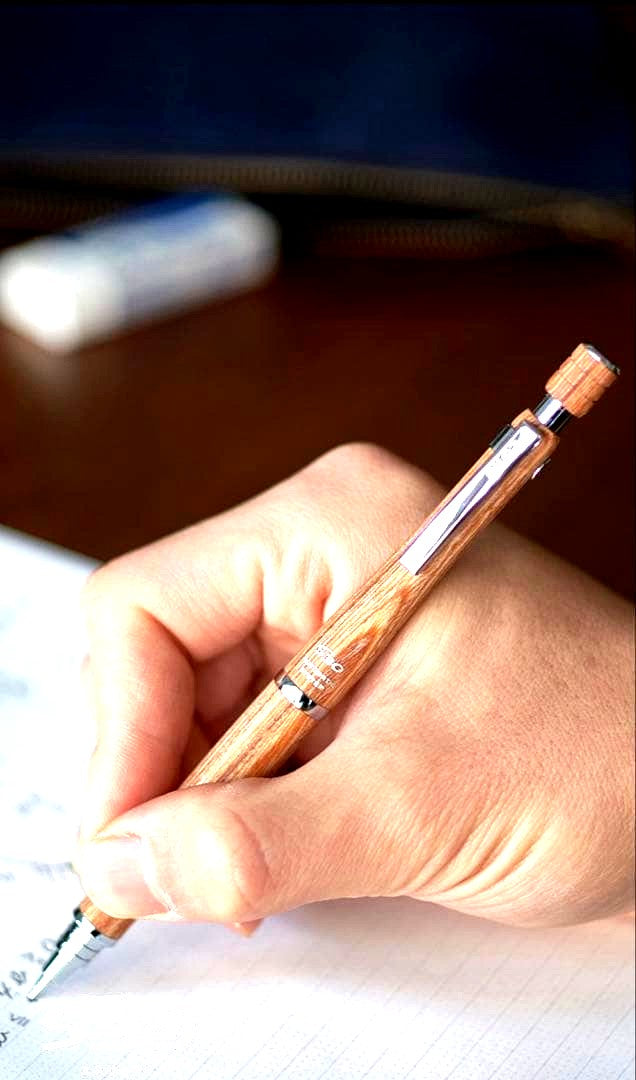 PILOT S30 brown mechanical pencil with wooden layered body and automatic lead advance mechanism