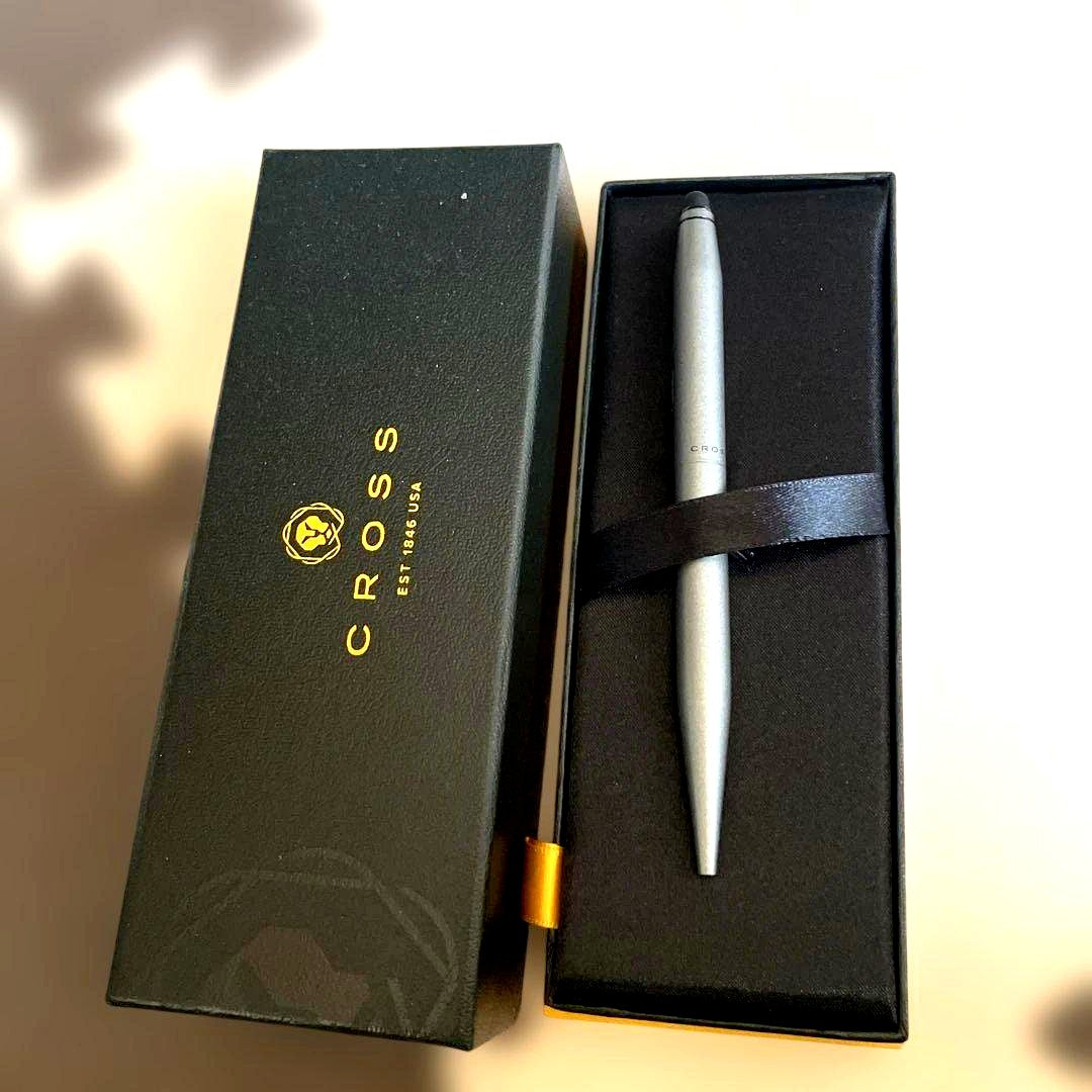CROSS ballpoint pen with stylus tip in matte gray finish shown on white background