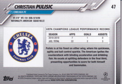 2019-20 Topps Chrome UEFA Champions League Chelsea FC Christian Pulisic Base Green Bubbles parallel card