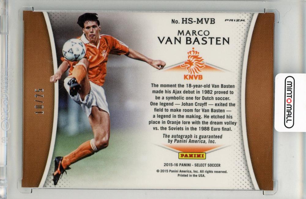2015-16 Panini Select Marco Van Basten Historic Signatures Blue card #HSMV10/25 Netherlands