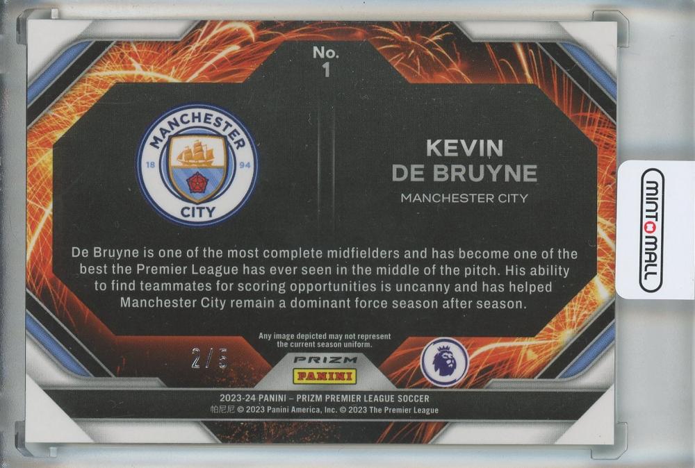 2023-24 Panini Prizm English Premier League Kevin De Bruyne Fireworks Prizms Green #12/5 card