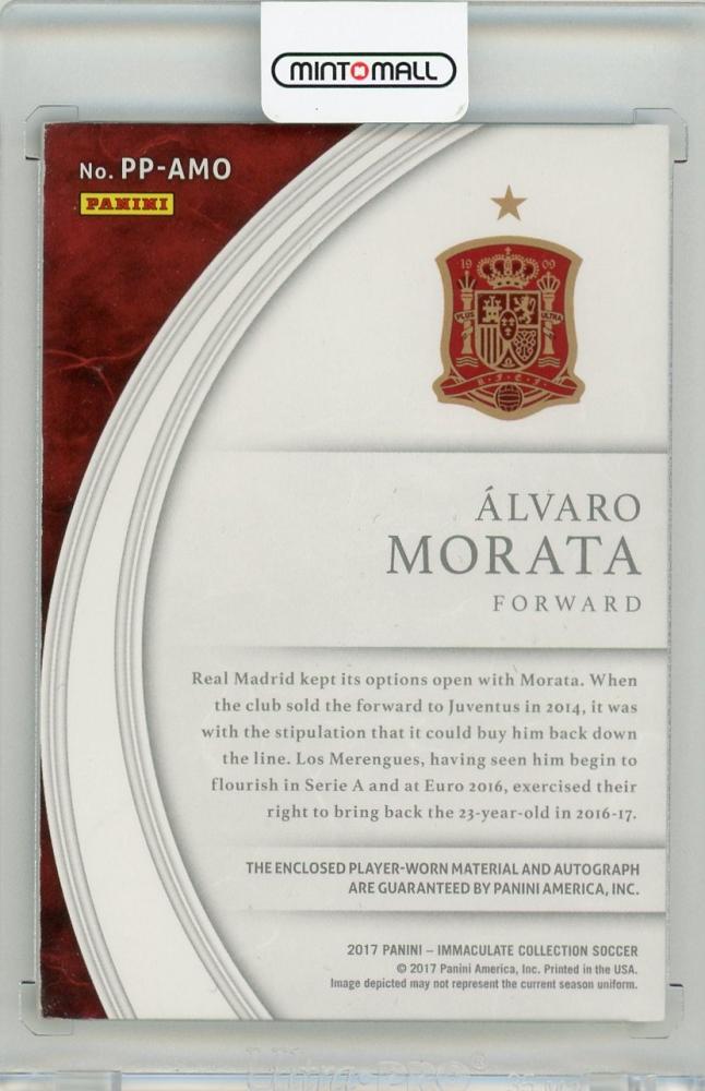 2017 Panini Immaculate Alvaro Morata Premium Patch Autograph card numbered 26 of 35 featuring Spain