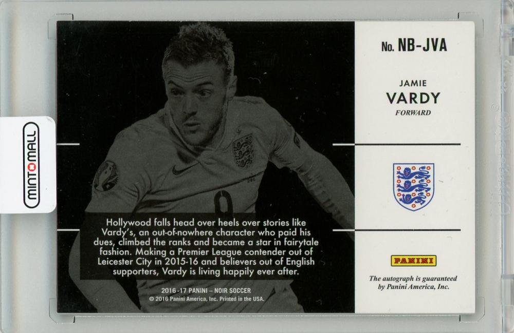 2016 Panini Noir Jamie Vardy Auto Black and White trading card numbered 38 of 95 from England