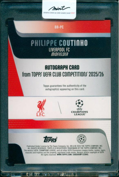 2025-26 TOPPS UEFA Club Competitions Philippe Coutinho autograph card numbered 14 out of 25