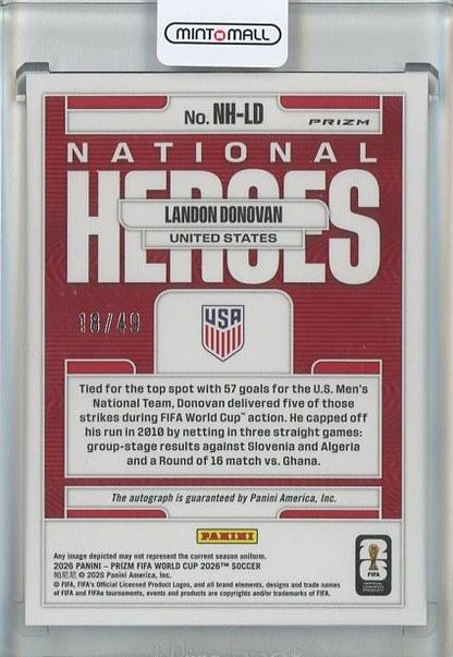 2026 Panini Prizm World Cup Landon Donovan National Heroes Blue #26 numbered 18 of 49 soccer card