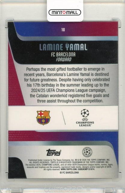 2025-26 Topps UEFA Japan Edition soccer card featuring Lamine Yamal in FC Barcelona Cherry Blossom design