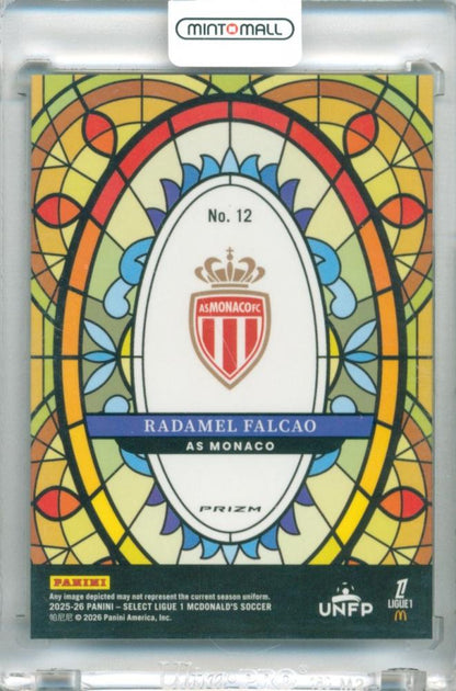2025-26 Panini Select Ligue 1 soccer card Radamel Falcao #12 stained glass design As Monaco