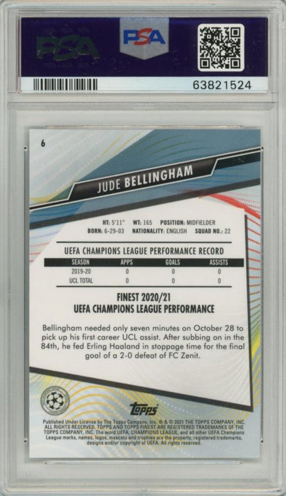 2020-21 Topps Finest UEFA Champions League Jude Bellingham Base Rookie Card PSA 10 GEM MT #6