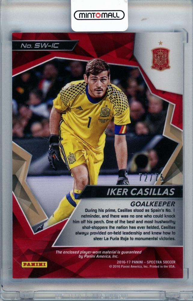 2016-17 Panini Spectra Iker Casillas patch card featuring Spain national team colors
