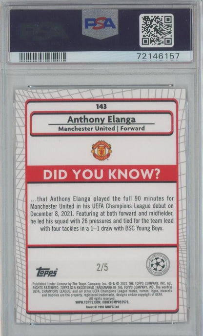 2021-22 Merlin Chrome UEFA Anthony Elanga rookie card Red Wave Refractor 2 of 5 graded PSA10 Manchester United
