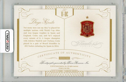 2016 Panini Flawless Diego Costa International Icons autographed card numbered 3 of 25 featuring Spain team