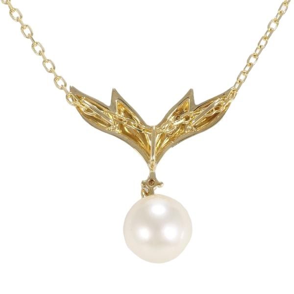 Mikimoto K18 gold necklace with pearl and diamond pendant for ladies weighing 3.6 grams, made in Japan