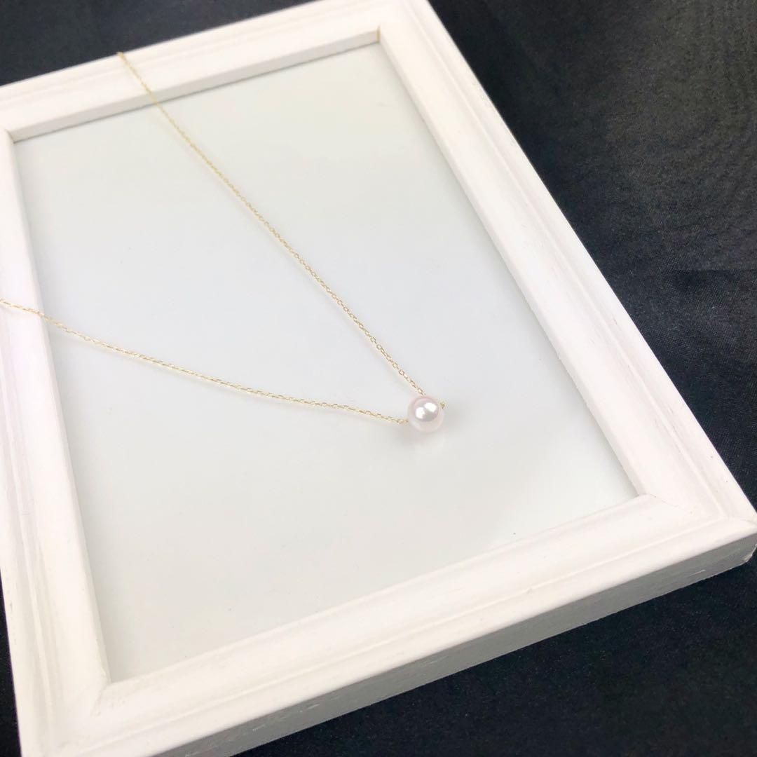 K18 Akoya pearl necklace featuring three 6.5mm pearls and a birthstone on a 40cm gold chain
