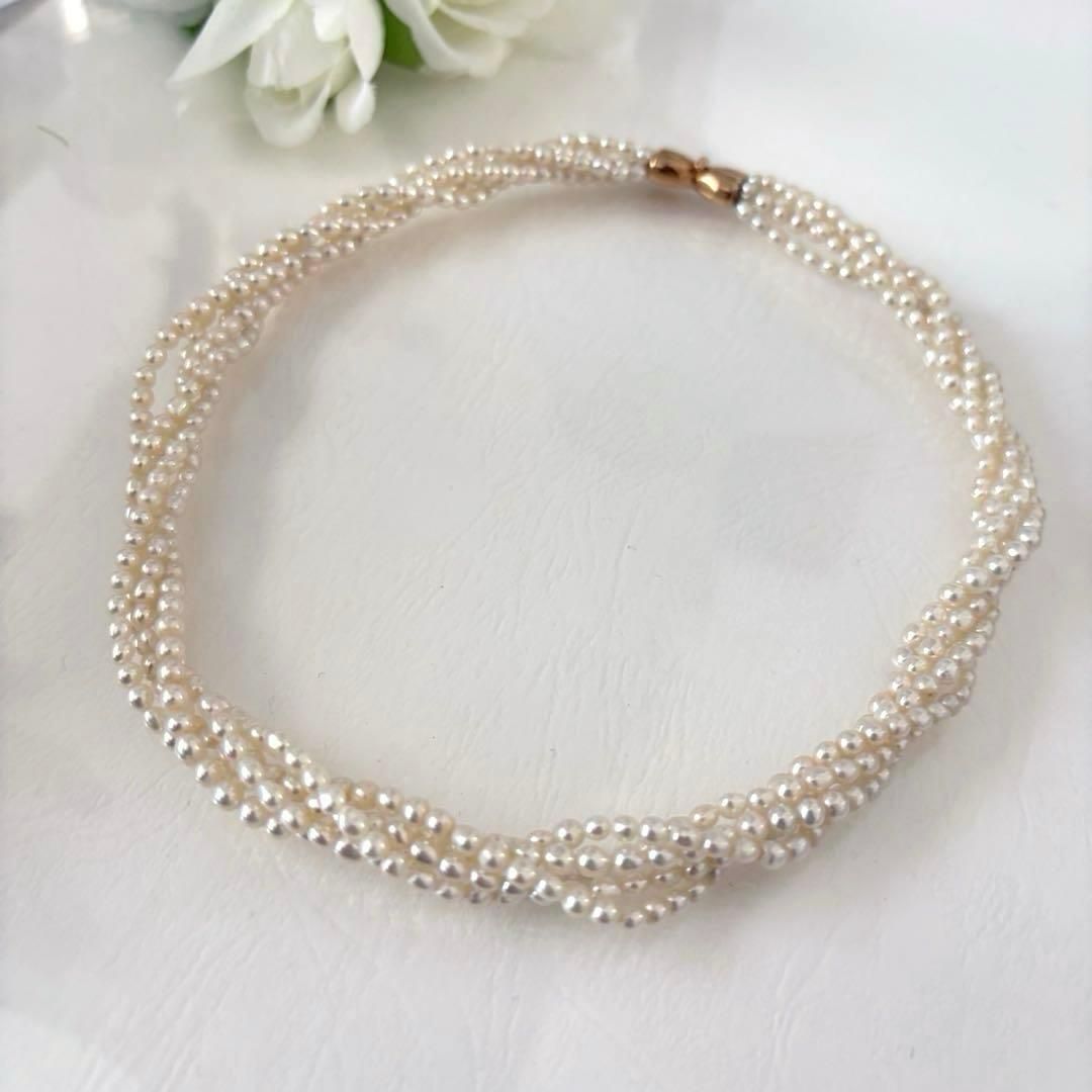 429 Tassaki K18 5-String Pearl Necklace with round pearls and 41 cm gold chain