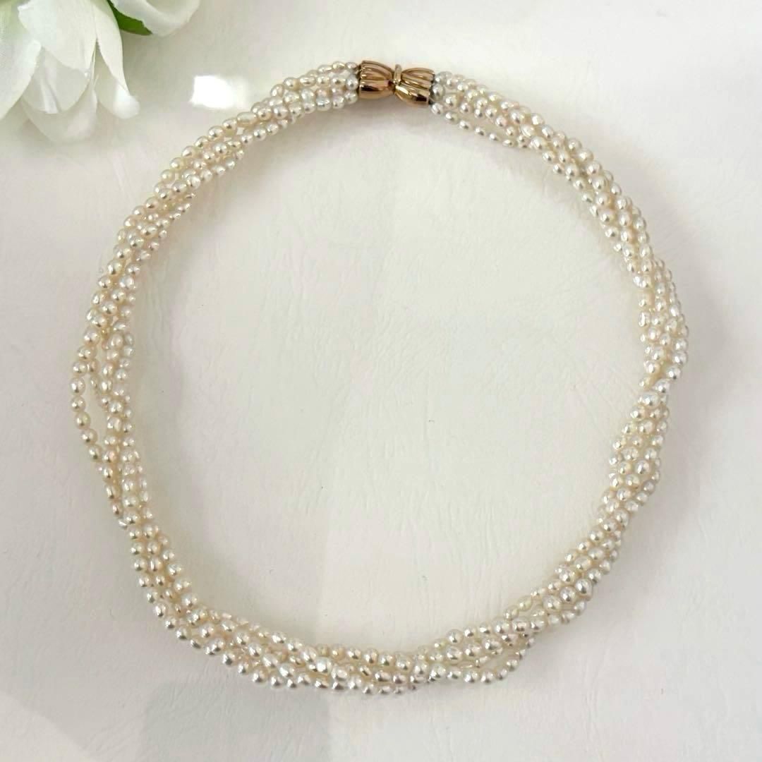 429 Tassaki K18 5-String Pearl Necklace with round pearls and 41 cm gold chain