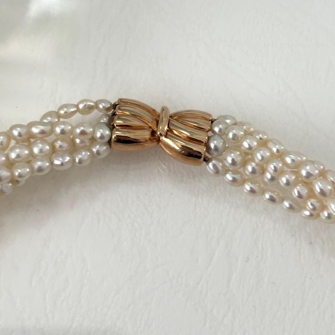 429 Tassaki K18 5-String Pearl Necklace with round pearls and 41 cm gold chain