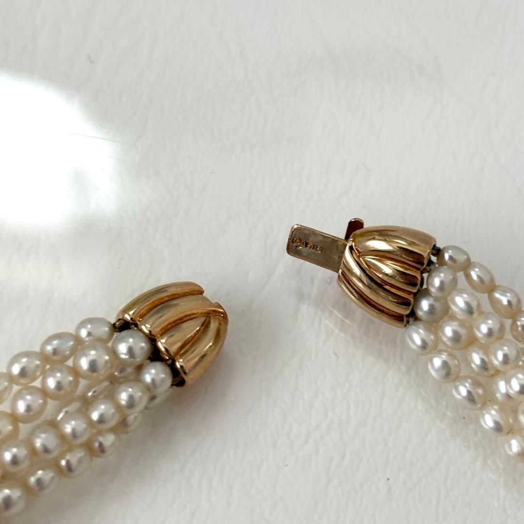 429 Tassaki K18 5-String Pearl Necklace with round pearls and 41 cm gold chain