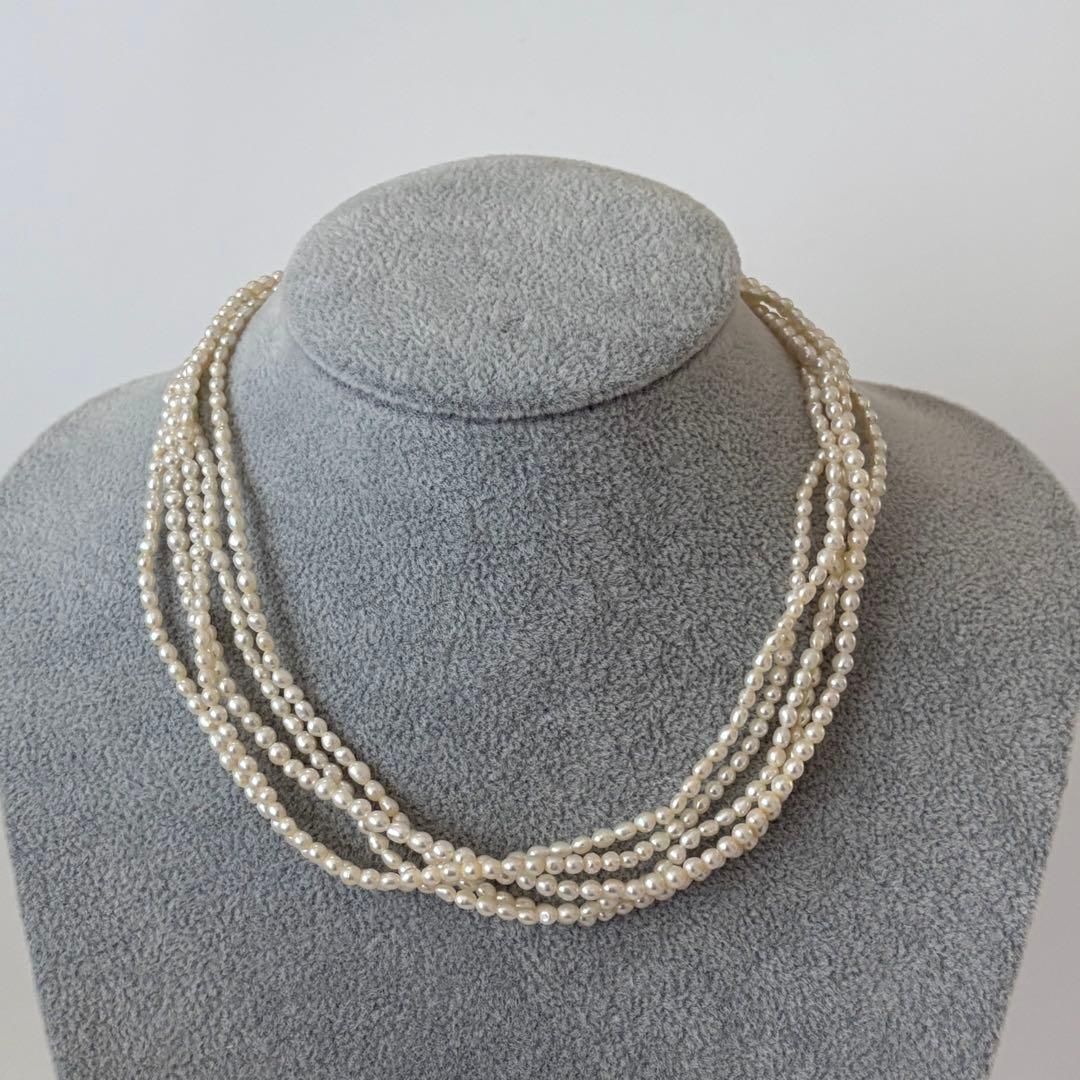 429 Tassaki K18 5-String Pearl Necklace with round pearls and 41 cm gold chain