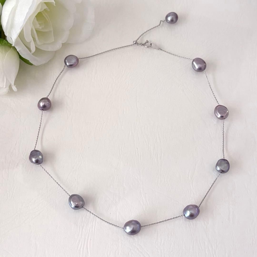 381 Tasaki K18 gold necklace featuring purple pearls with adjustable 38-45 cm length