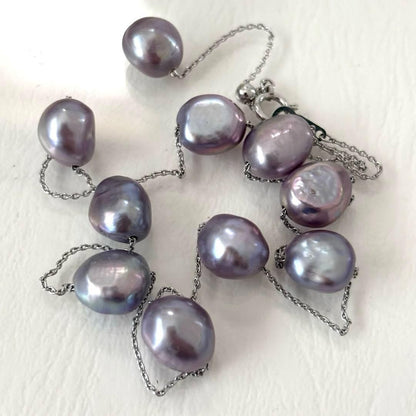 381 Tasaki K18 gold necklace featuring purple pearls with adjustable 38-45 cm length