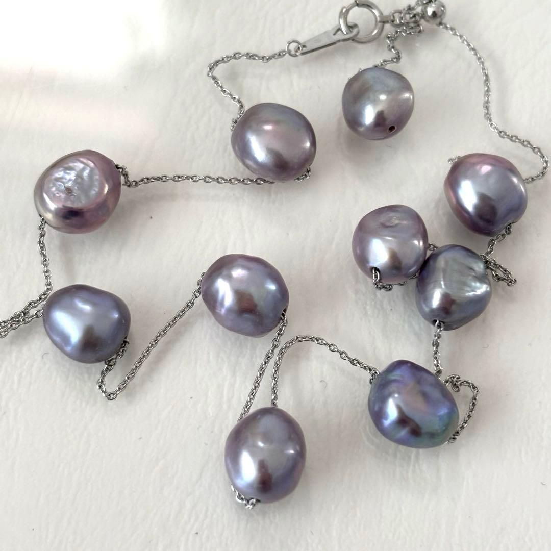 381 Tasaki K18 gold necklace featuring purple pearls with adjustable 38-45 cm length