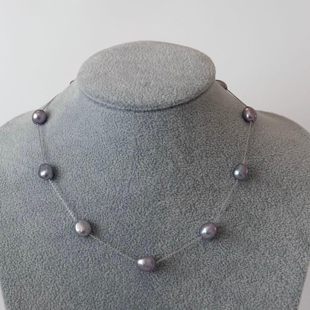 381 Tasaki K18 gold necklace featuring purple pearls with adjustable 38-45 cm length
