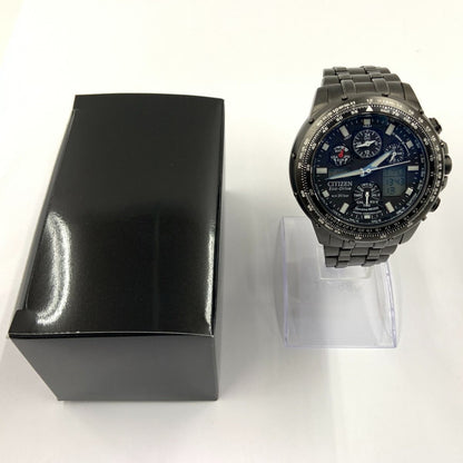 Citizen Pro Master Sky Navi Hawk black stainless steel solar radio wave quartz men's watch with 45mm case