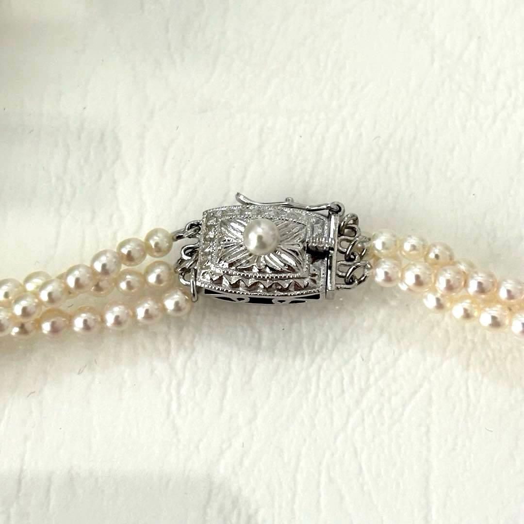 428 Tasaki silver necklace with three rows of approximately 2.7-2.9mm pearls and silver clasp